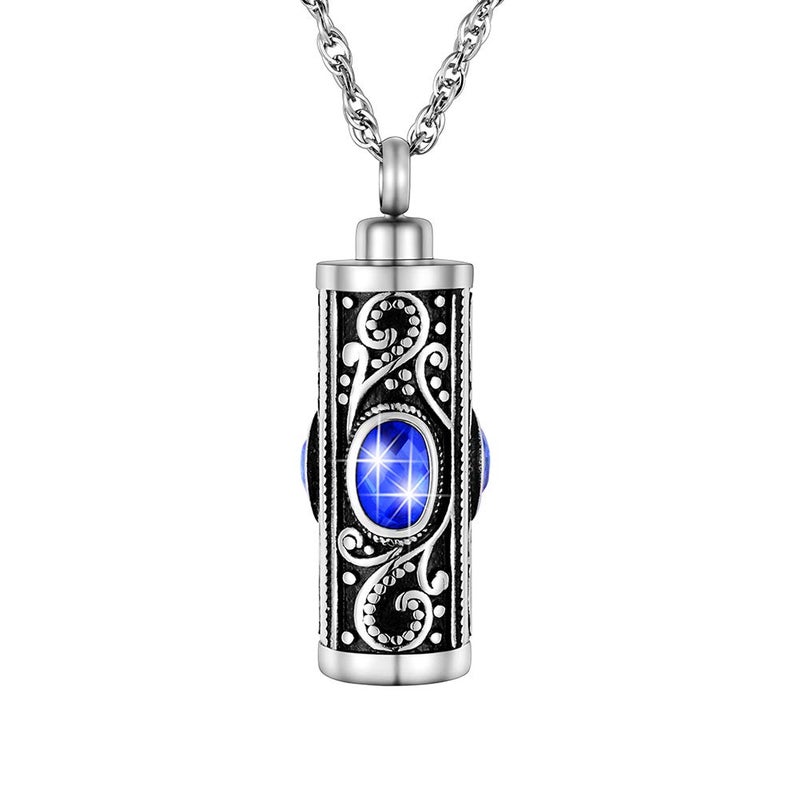 XIUDA Crystal Cremation Urn Necklace for Ashes Keepsake Cremation Jewelry for Human Ashes Stainless Steel Memorial Pendant with Flower (Blue) - Image 1